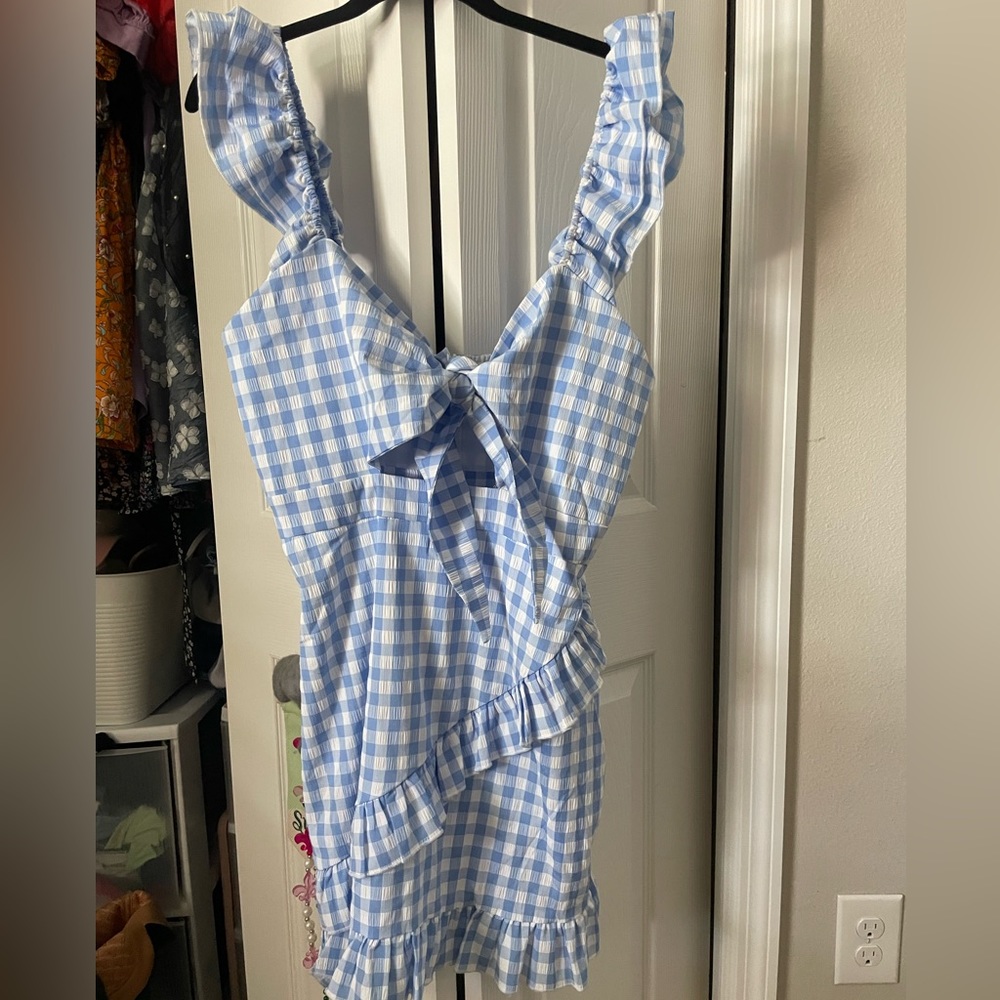 Blue and White gingham print sun dress